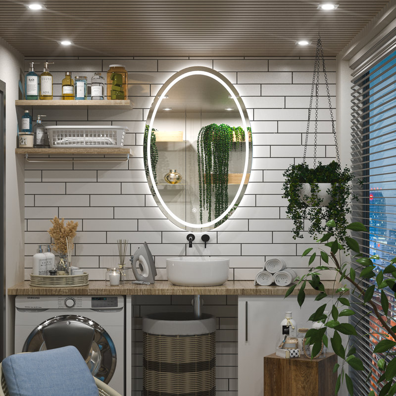 Orren Ellis Adorna Oval Frontlit & Backlit LED Wall Mirror / AntiFog